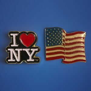 I Love New York Heart and American Flag 2 Pin Lot